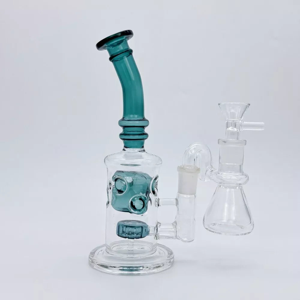 Teal 9" Glass bong recycler fab w/ashcatcher