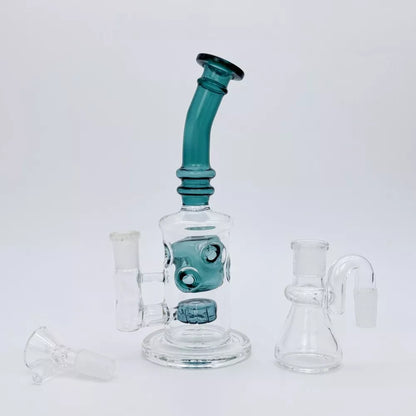 Teal 9" Glass bong recycler fab w/ashcatcher