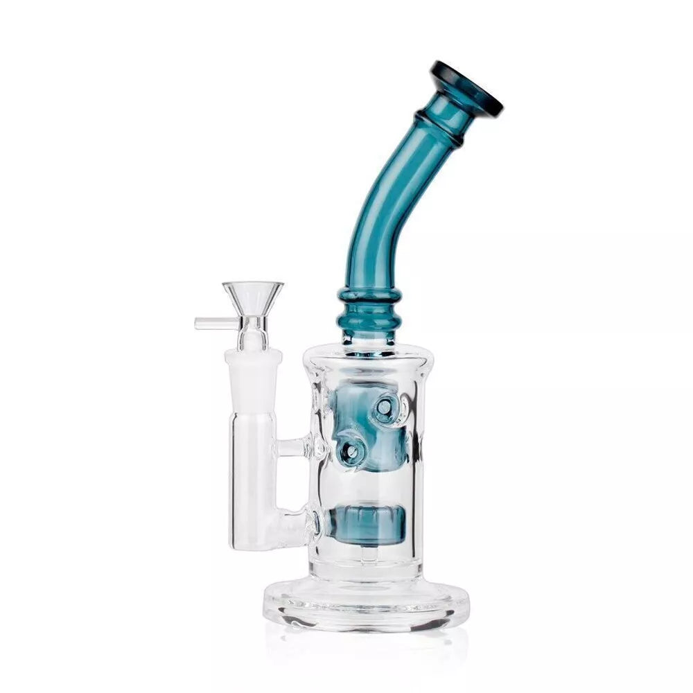 Teal 9" Glass bong recycler fab w/ashcatcher