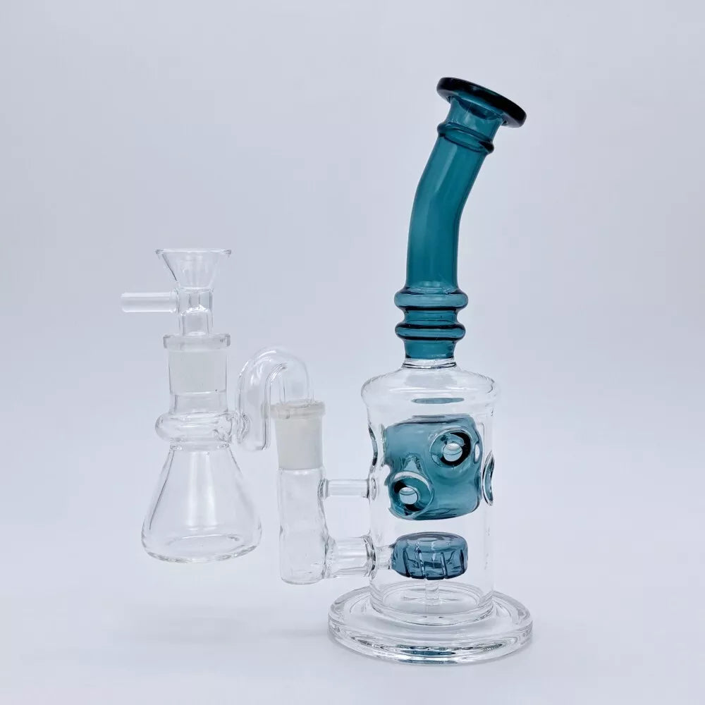 Teal 9" Glass bong recycler fab w/ashcatcher