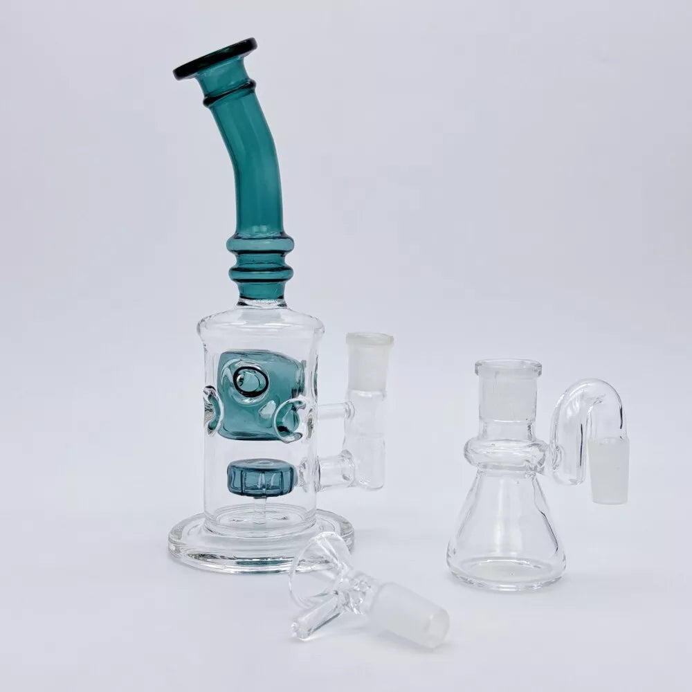 Teal 9" Glass bong recycler fab w/ashcatcher